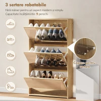 HOMCOM Dulap pentru Pantofi a Oglindă Con 3 Sertare a Rabatabil 65x17x114.5 cm Color Lemn(m-4)