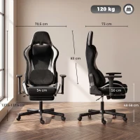 HOMCOM Gaming-Stuhl mit Massage- und beheiztem Lendenkissen, ergonomisch, Leinenoptik, 3D-Armlehnen, Kopfstütze, Schwarz(m-3)