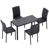 HOMCOM 5 Piece Dining Set, Kitchen Table with Glass Top, Faux Leather Chairs, Black(m-1)