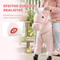 AIYAPLAY Cavalinho Unicórnio de Peluche com Rodas, Sons, Pegas e Apoios para os Pés, Rosa, 1-3 Anos(m-5)