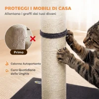 PawHut Tiragraffi per Gatti Alto 80 cm con Corda in Sisal e Base in Truciolato e Peluche, Grigio Scuro(m-4)
