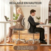 Vinsetto Chaise de Bureau Ergonomique Sans Accoudoirs, Fauteuil de Bureau Pivotant, Dossier Courbé en Maille et Roulettes, Gris(m-4)