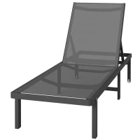 Outsunny Bain de Soleil Transat de Jardin avec Roulettes Inclinable à Plat 4 Positions et Textilène 530g/m² Gris Foncé(m-12)