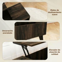 HOMCOM Mesa de Centro Elevable con Compartimento Oculto Estantes Abiertos Frontal Ondulado 100x48x41-56 cm Nogal(m-7)