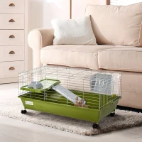 PawHut Jaula para Animales Pequeños con Ruedas Botella Comedero Dispensador de Heno para Conejos y Cobayas 89x44x43 cm Verde(m-10)