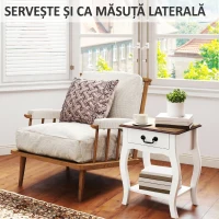 HOMCOM Noptier cu Sertar și Raft Deschis în Stil Francez din Lemn, 45x35x55 cm, Alb și Stejar(m-5)