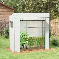 Outsunny Serre de jardin murale adossée avec 1 porte enroulable, bâche PE renforcée, 2 fenêtres, dim. 196L x 77l x 197/178H cm(m-5)