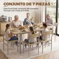 HOMCOM Conjunto Mesa de Comedor Extensible 120-160 cm y 6 Sillas Apilables para 4-6 Personas Efecto Roble(m-4)