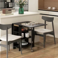 HOMCOM Mesa de Cocina Plegable con Alas Abatibles 2 Ruedas y Estantes Estilo Moderno 120x60x75 cm Negro(m-10)