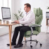 HOMCOM Executive Office Chair, PU Big and Tall Office Chair 180 kg with Wide Seat, Reclining, Lumbar Support, Light Green(m-9)
