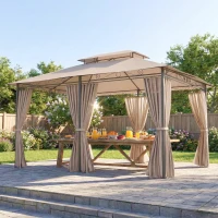 Outsunny Cenador para Jardín 3x4 m Pabellón de Jardín Gazebo con Doble Techo 6 Paredes Laterales Estructura Metálica Caqui(m-10)