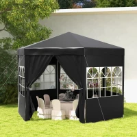 Outsunny 4m Hexagonal Gazebo Canopy Party Tent, Includes 6 Removable Side Walls for Outdoor Events, with Windows and Doors, Black(m-20)