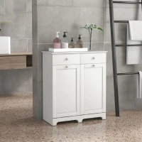 HOMCOM Armoire de salle de bain, meuble de rangement, avec paniers à linge pliables 2 tiroirs, 78L x 40l x 90,5H cm, blanc(m-2)