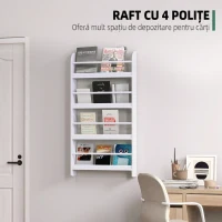 HOMCOM Etajeră de Perete cu 4 Rafturi, Librărie Suspendată din Lemn pentru Cărți, Raft Organizator Subțire, Alb, 59x12x113cm(m-5)