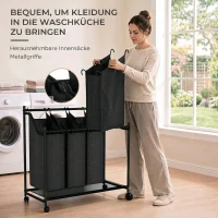 HOMCOM Wasverzamelaar met handgrepen, 108 L rolbare wasmand met 4 vakken en wielen, zwart(m-5)