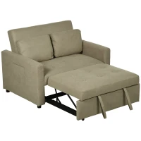 HOMCOM Loveseat Sofa Bed, Convertible Bed Settee with 2 Pillows, Side Pockets, Light Brown(m-11)