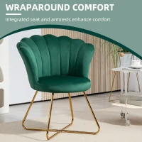 HOMCOM Velvet-Feel Lotus Petal Accent Chair - Green(m-4)