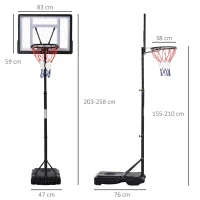 HOMCOM Panier de basket sur pied hauteur réglable de 203cm à 258 cm avec roulettes panneau arrière solide base de lestage noir(m-3)