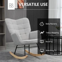 HOMCOM Berber Fleece Nursery Glider Rocker for Nursing, Wingback Rocking Chair for Living Room, Light Grey(m-6)