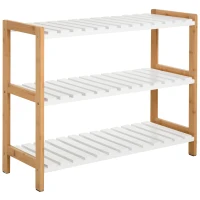 HOMCOM Étagère à chaussures à 3 niveaux, porte-chaussures en bois de pin avec 3 étagères à lattes, pour salon, entrée, 70 x 26 x 57,5 cm, blanc et effet bois naturel(m-12)