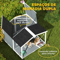 PawHut Casota para Cães Resistente às Intempéries Elevada em Madeira com Telhado de Betume Terraço para Cães de Porte Médio 103x107x83,5 cm Cinza(m-6)