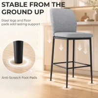 HOMCOM Modern Tall Chairs, Set of 2 Velvet Bar Stools with Footrest and Backrest, Kitchen & Living Room Stools, Grey(m-6)