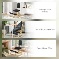 HOMCOM, Scaun Genuncher Balansabil, Designul modern, Țesătură cu aspect de in, 51x84x93 cm, Negru(m-7)