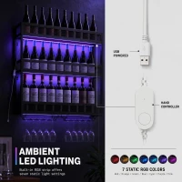 HOMCOM Wall-Mounted Wine Rack with LED Lights, Glass Holders, Open Shelf, Metal Storage Rack, Black(m-5)