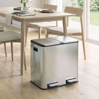 HOMCOM 2 x 20L Double Kitchen Bin, Stainless Steel Pedal Rubbish Bin with Dual Compartments, Soft Close Lids, Silver Tone(m-8)