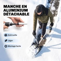 Outsunny Pelle à Neige Aluminium Portable avec Poignée d'Assistance en D, Lame Large de 45 cm, Manche Amovible, Noir(m-7)