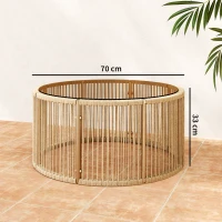 Outsunny Table Basse de Jardin Ronde en Résine Tressée, Plateau en Verre Trempé et Cadre en Acier Galvanisé, 70x70x33cm, Marron(m-3)