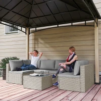 Outsunny 7 Pieces Rattan Garden Furniture Set, 6 Seater Garden Corner Sofa with Cushions and Glass Top Table, Sectional Outdoor Furniture Conservatory Set for Patio, Grey(m-10)