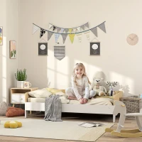 AIYAPLAY Cama para Niños de +3 Años 140x70 cm Cama Infantil de Madera Carga 80 kg para Dormitorio Blanco y Natural(m-2)