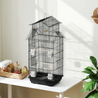 PawHut Cage à oiseaux volière avec balançoire poignée portable 4 mangeoires 3 perchoirs 50,5 x 41 x 104 cm en acier noir(m-8)
