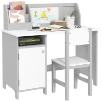 HOMCOM Kids Table and Chair Set w/ Whiteboard - Grey(m-11)
