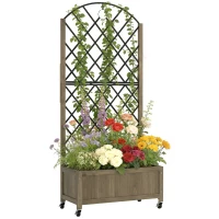 Outsunny Jardinière avec treillis en acier, bac à fleurs sur roues verrouillables en bois, 72 x 36 x 168 cm, Finition Carbonisée(m-11)