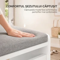 HOMCOM Bancă pantofar cu compartiment rabatabil, 60x30x52 cm, alb(m-6)