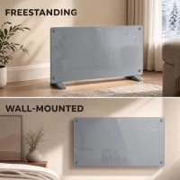 HOMCOM 2000W Smart Panel Heater Wall Mounted & Freestanding, Electric Heater with Weekly Timer, Open Window & Anti-Frost, Grey(m-7)