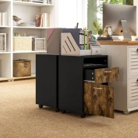 HOMCOM 60cm Filing Cabinet with Drawer, Open Shelf, Metal Handles and 4 Wheels, Office Home Organiser Mobile Printer, Rustic Brown(m-8)