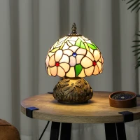 HOMCOM Tiffany-Style Table Lamp with Sculpted Dragonfly Base, Handcrafted Classic Stained Glass Bedside Lamp for Living Room and Bedroom, E27 Socket, Pink(m-10)