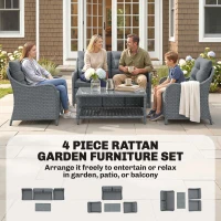 Outsunny 4-Piece Wicker Patio Furniture Set with 2 Armchairs, Loveseat, Glass Coffee Table, Conversation Sofa Set, Dark Grey(m-5)