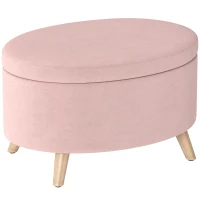 HOMCOM Puff Almacenaje Ovalado Banco Almacenaje 71x51,5x42 cm Tapizado en Terciopelo con Patas de Madera Maciza Rosa Claro(m-1)