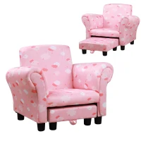 HOMCOM Toddler Chair Children's Armchairs Wood Frame w/ Footrest Anti-Slip Legs High Back Arms for Bedroom Playroom Cute Cloud Star Pink(m-1)