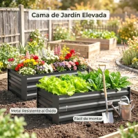 Outsunny Set de 2 Jardineras de Exterior de Acero Rectangulares para Cultivos Plantas Flores para Patio 100x60x30 cm Gris Oscuro(m-8)