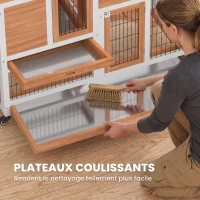PawHut Clapier Lapin Intérieur sur Roulettes 2 Niveaux, Enclos, Rampe, 2 Portes Verrouillables, 2 Plateaux, 110x50x88cm, Jaune(m-6)