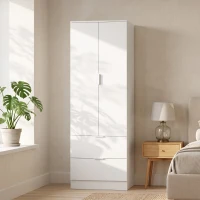 HOMCOM Kleiderschrank mit 2 Schubladen, 2 Soft-Close-Türen und Kleiderstange, 60 x 47 x 180 cm, Weiß(m-2)