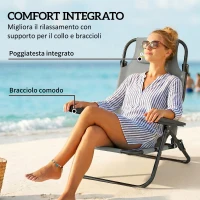 Outsunny Set di 2 Sedie Campeggio Portatili, Spiaggia Pieghevoli, Schienale Regolabile, Grigio Chiaro.(m-6)