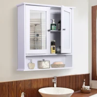 kleankin Wall-mounted Bathroom Cabinet Mirror Door Organiser Storage Shelves Living Room White(m-2)