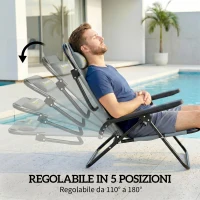 Outsunny Set di 2 Sedie Campeggio Portatili, Spiaggia Pieghevoli, Schienale Regolabile, Grigio Chiaro.(m-5)