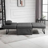 HOMCOM Chauffeuse 1 place 4 en 1 Fauteuil lit Convertible Pouf Dossier inclinable 5 Niveaux Repose-Pied Rabattable, Charge 200 Kg, châssis métal et Tissu Lin gris(m-10)